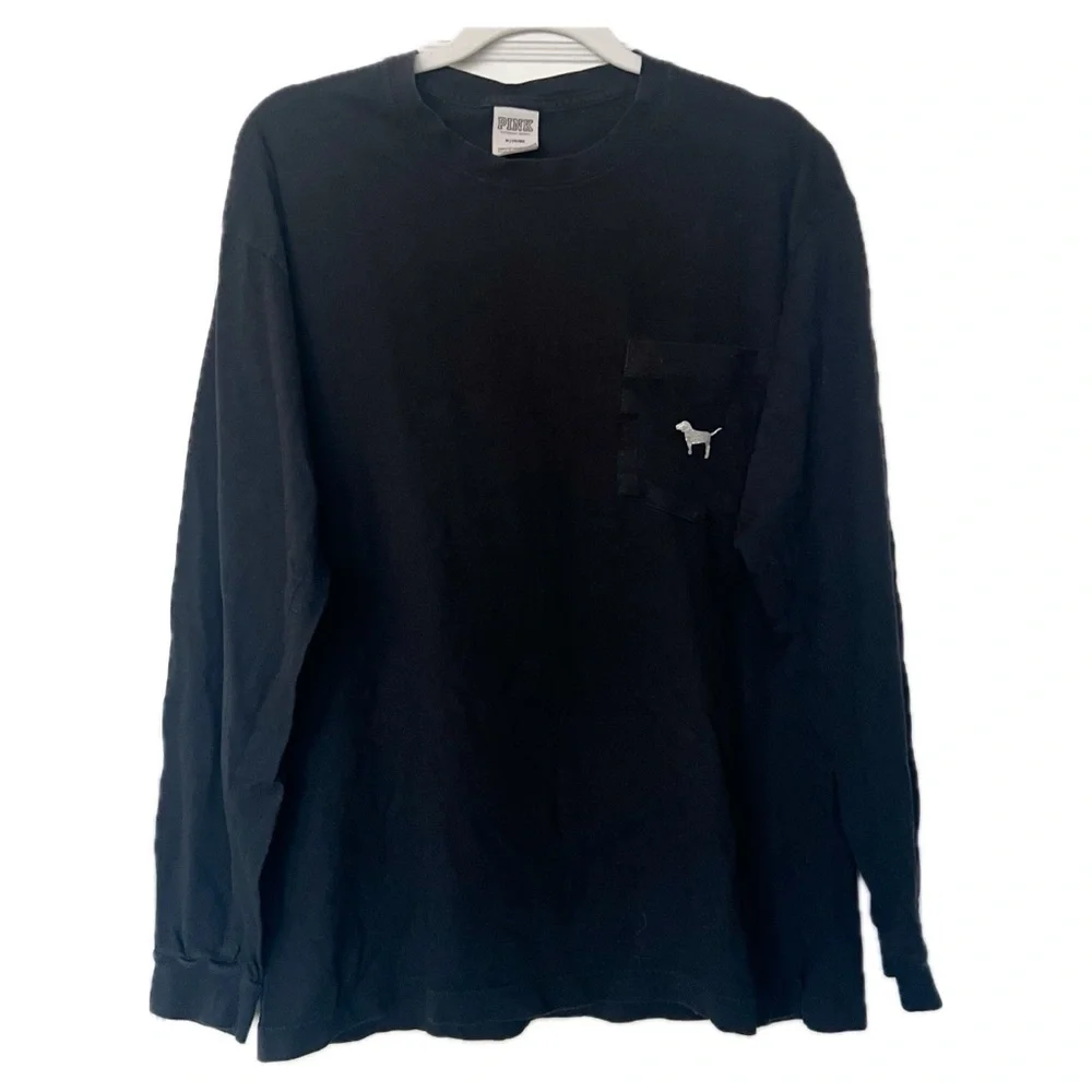 Victoria’s Secret PINK Black Sequins Bling Long Sleeve Tee | M - Picture 9 of 9